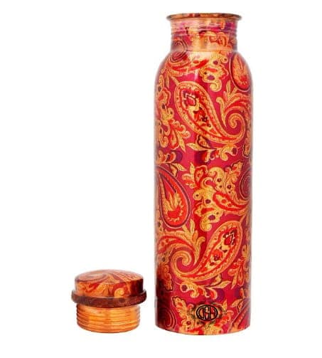 Copper Bottles for Water Printed Design with Art Work, Antique & Matt Finish Yoga Water Bottle 800 ML view 2