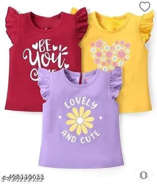 ODIMENT Pack of 3 Baby Girls Cotton Blend T-Shirt ( Multicolor )