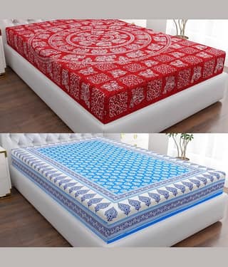 COZYKO Cotton 2 Single Bedsheet without Pillow cover ( Multicolor )