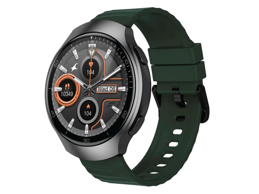 Fastrack VOX CirQ Smart Watch with AI Chat & AI Watchfaces, 1.38 TFT Display, Ripple Design, BT Calling, 24/7 Health Suite, SpO2 - Gun & Green