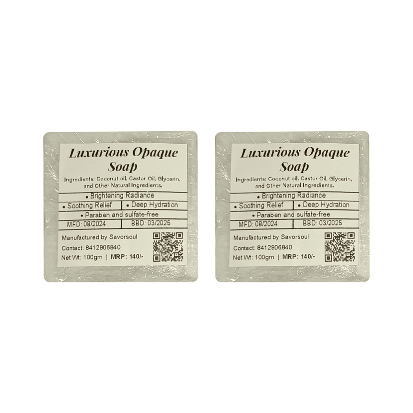 Savorsoul Luxurious Opaque Handcrafted Bathing Soap – Pack of 2 (100g each, 200g Total) Coconut oil, Castor oil, Glycerin & other natural ingredients.