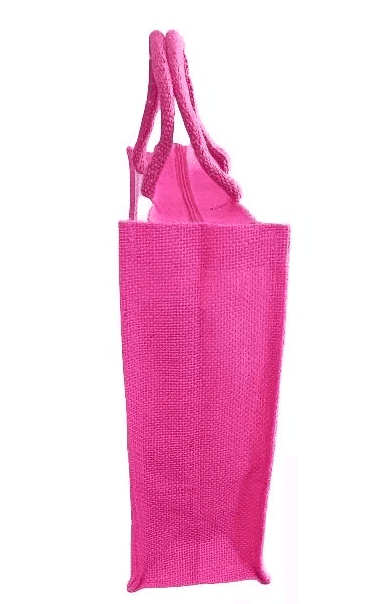 Pink Jute Tote Bag with Striped and Dotted Design view 4