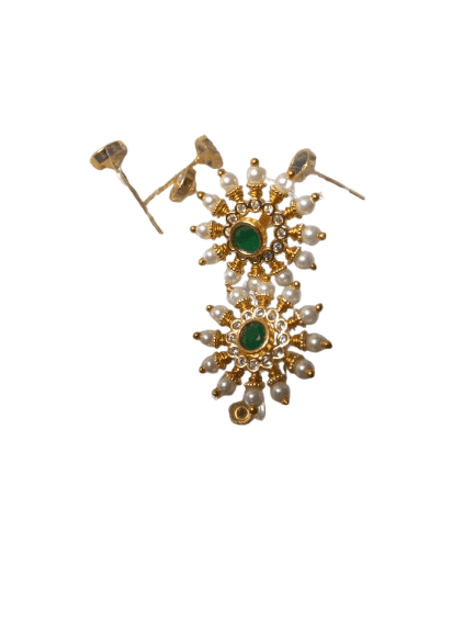 14KT Gold Plated Pearl and Green Stone Stud Earrings view 3
