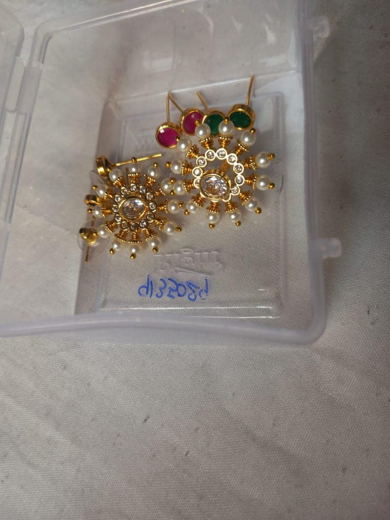 14KT Gold Plated Pearl and Green Stone Stud Earrings view 5