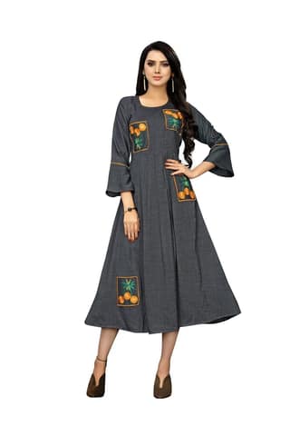 B&T Swara Women's Rayon' Two Tone Slub Kurti (BT139_Grey_M) (Medium, Grey)