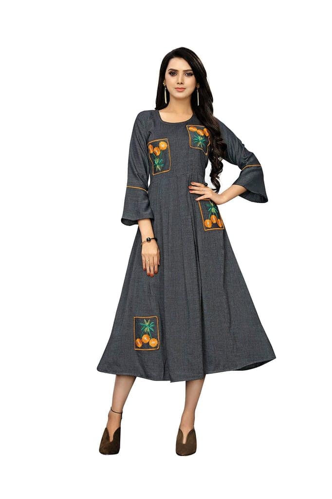 B&T Swara Women's Rayon' Two Tone Slub Kurti (BT139_Grey_M) (Medium, Grey)