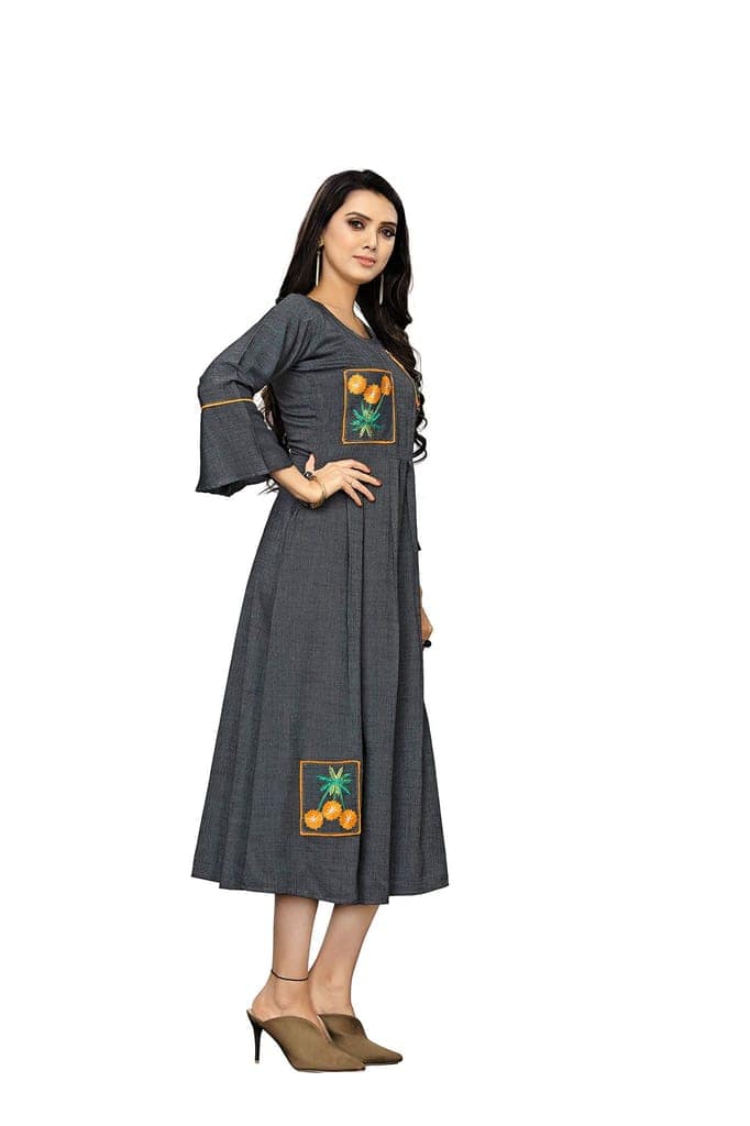 B&T Swara Women's Rayon' Two Tone Slub Kurti (BT139_Grey_M) (Medium, Grey) view 2