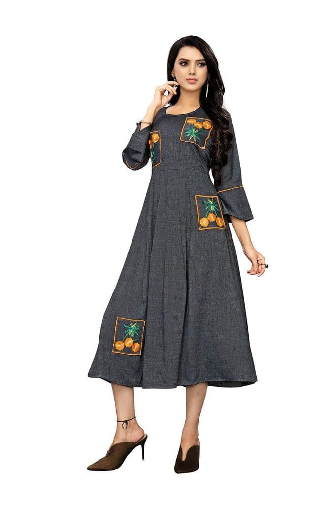 B&T Swara Women's Rayon' Two Tone Slub Kurti (BT139_Grey_M) (Medium, Grey) view 4