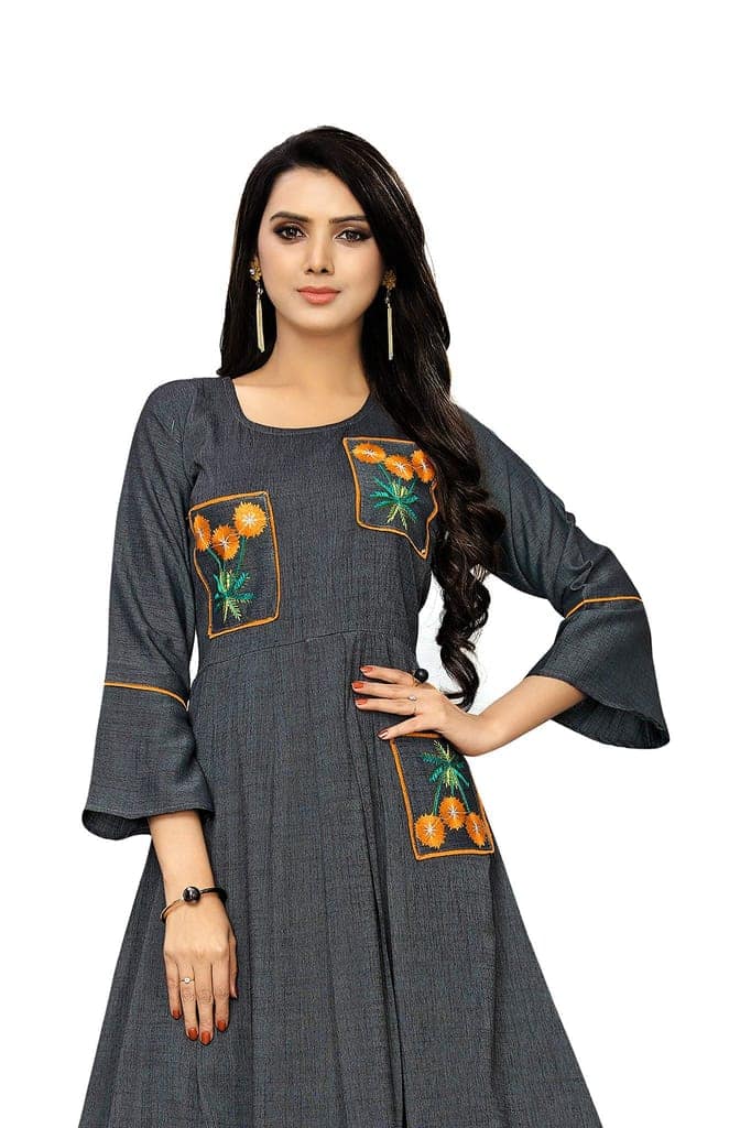 B&T Swara Women's Rayon' Two Tone Slub Kurti (BT139_Grey_M) (Medium, Grey) view 5
