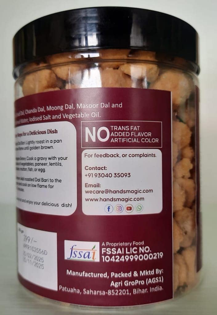 Hand’s Magic Mixed Dal Plain Bari | High Protein | Blend of Urad, Chana, Moong, Masoor & Matar Dal | Ready to Cook | 100% Homemade | No Preservatives | 200g view 4