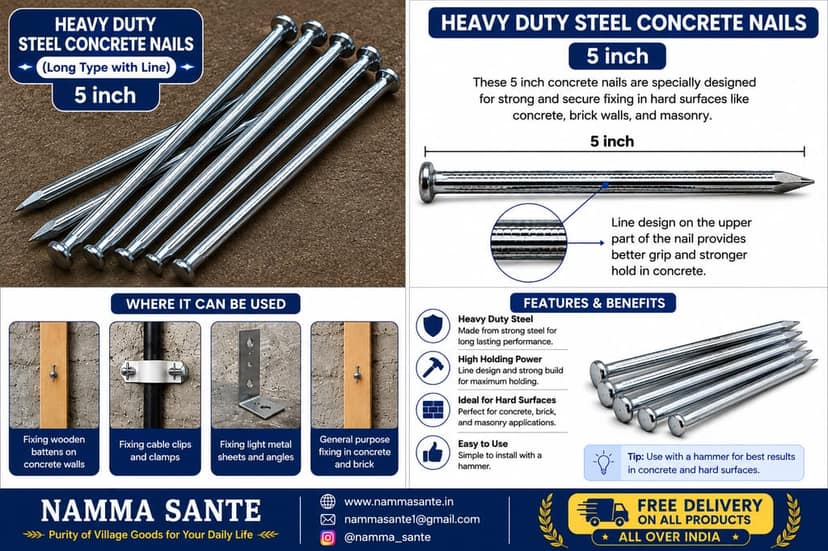 Heavy Duty Steel Concrete Nails 5 Inch | 5 Inch Concrete Nails | Hardened Steel Nails | Heavy Duty Wall Nails | Concrete Wall & Beam Nails view 3
