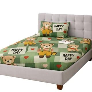 Colorful Cartoon Fitted Bed Sheet for Kids - Cheerful Bear Design