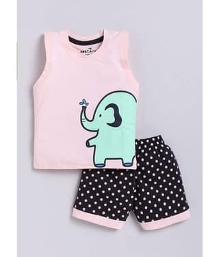 CUTOPIES Pack of 1 Unisex for Baby Cotton Blend T-Shirt & Shorts ( Green )