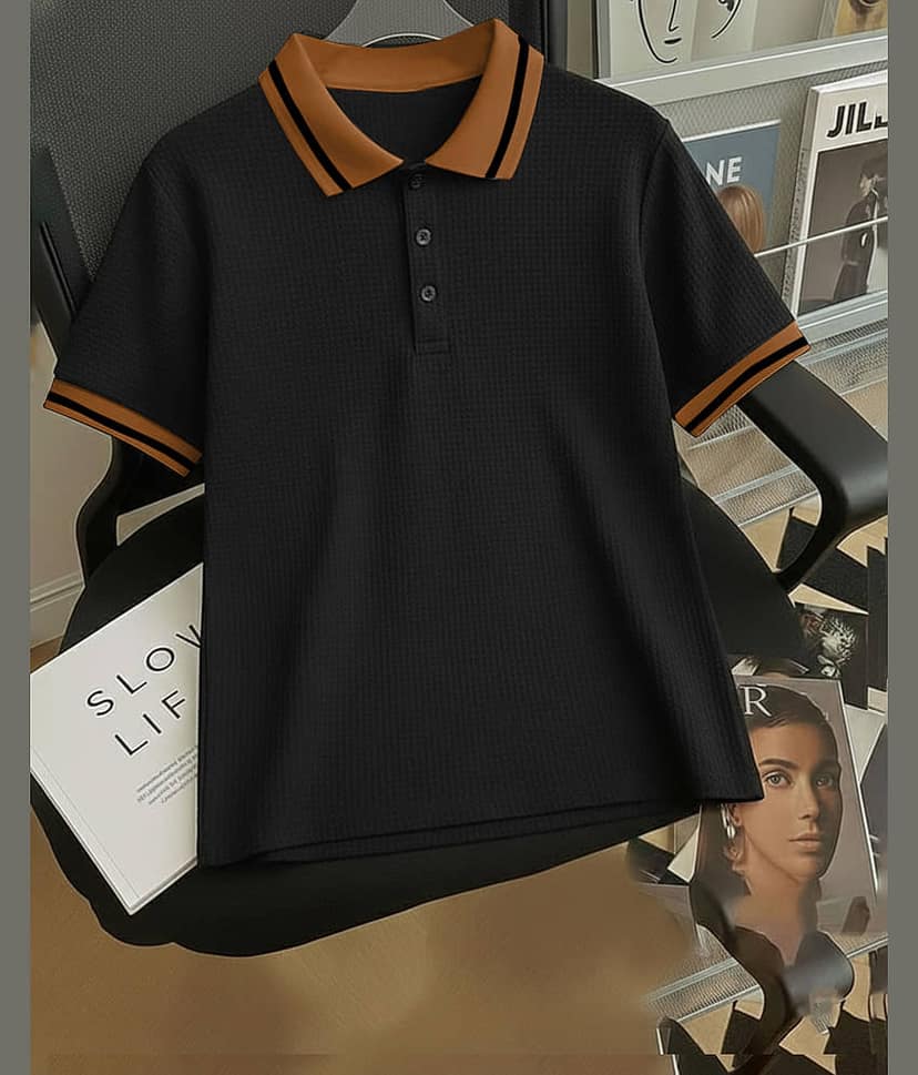ENITOR Men Cotton Blend Regular Fit Solid Polo T Shirt ( Beige )
