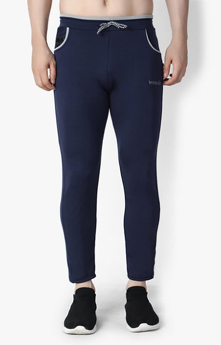 Men's Blue Lycra Solid Trackpants