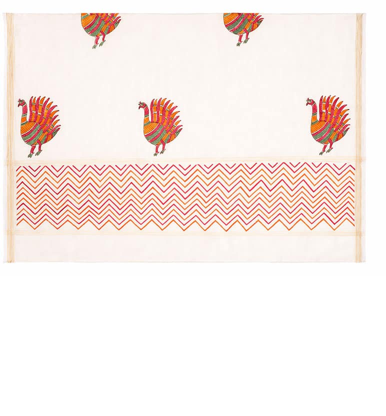 Block Printed Chanderi Stole – Tribal Bird Motif view 2