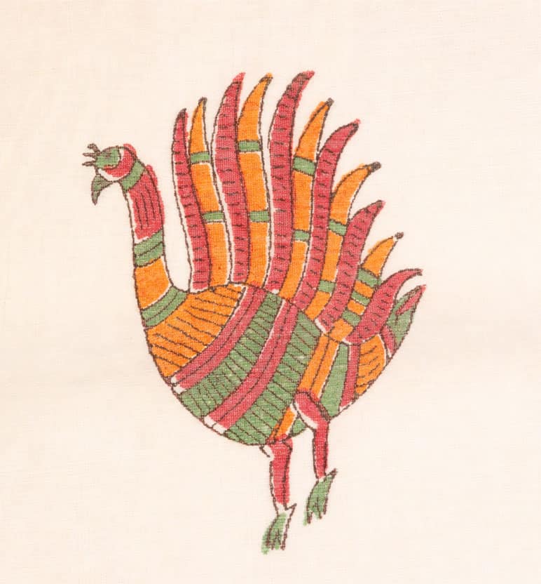Block Printed Chanderi Stole – Tribal Bird Motif view 3
