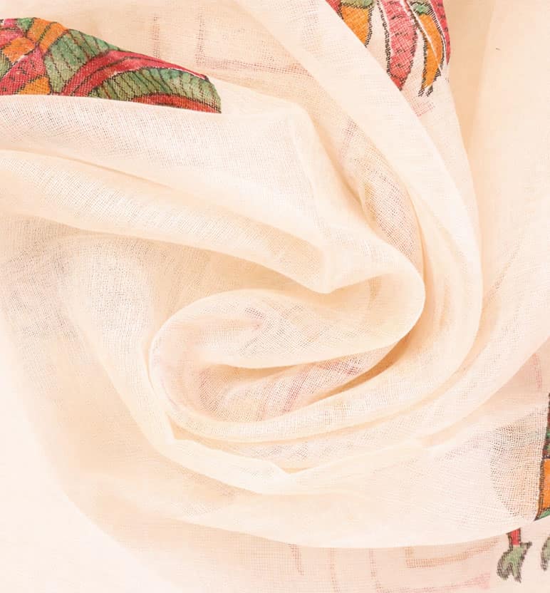 Block Printed Chanderi Stole – Tribal Bird Motif view 4