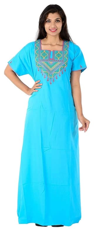 VALENCIA SLEEPWEAR lissybissy Cotton Resham Embroidery Nighty Night Gown Maxi for Women A line (Blue, XXL)