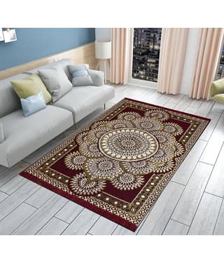 FURNISHING HUT Red Cotton Carpet Abstract 5x7 Ft