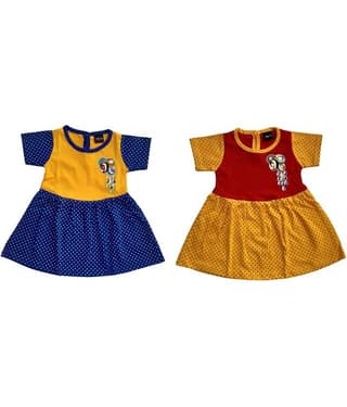 TRITI Baby Girls Cotton Blend Frocks ( Red & Green )