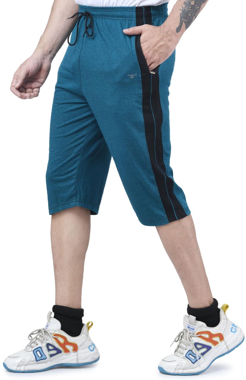 I Bulls, Designer Self Design Hosiery Cotton Regular Fit Three Quarters/Three Fourths/Three by Fourth /3/4 / Capri for Men- Casual/Sports Wear with Zip Lock Pockets