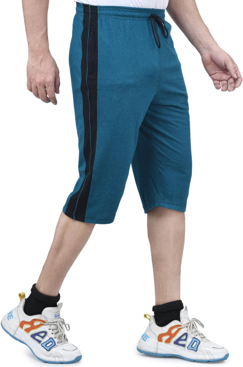 I Bulls, Designer Self Design Hosiery Cotton Regular Fit Three Quarters/Three Fourths/Three by Fourth /3/4 / Capri for Men- Casual/Sports Wear with Zip Lock Pockets view 4