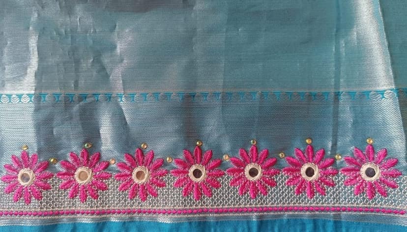 Buy Online Pink Floral Embroidery Work Blouse Design With Round Neck For Women view 2