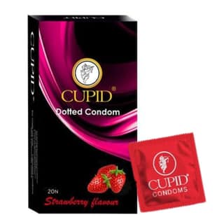 Cupid Dotted & Flavoured Condoms Strawberry Flavour (Pack of 3) | Lubricated & Multitextured Condoms | For Her Enhanced Pleasure | Pack of 3, 20 Pcs Each