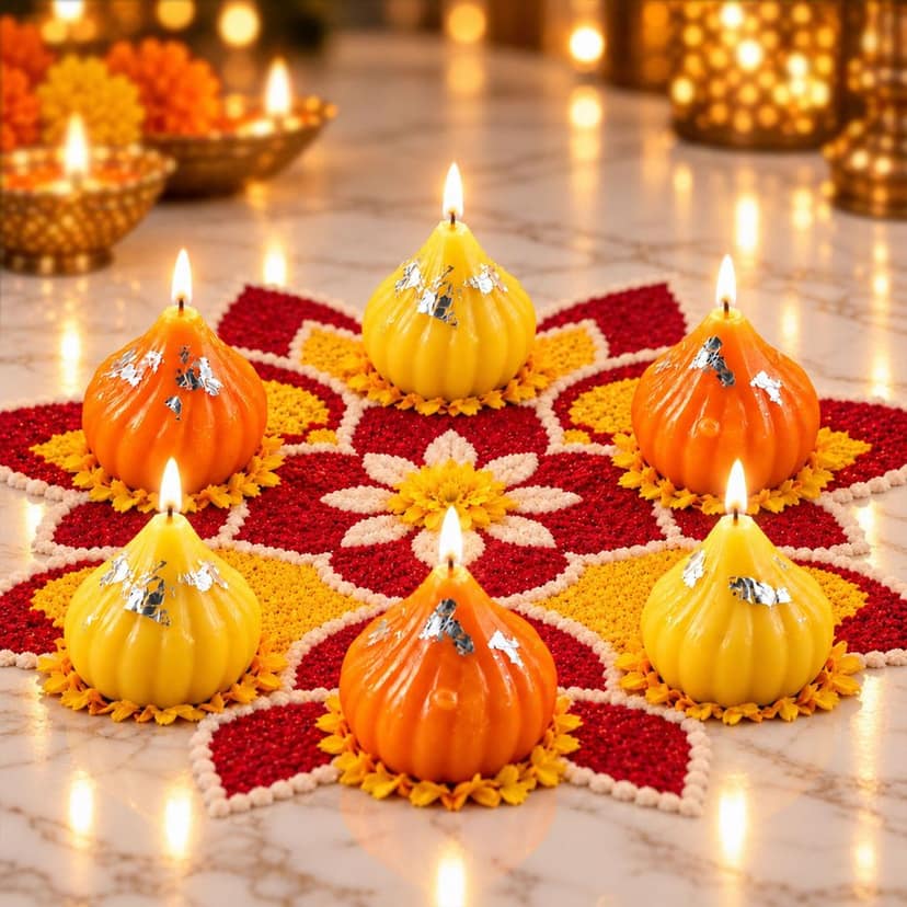 Modak Design Wax Candles for Diwali, Ganesh Pooja & Festive Gifting (6 Pc)