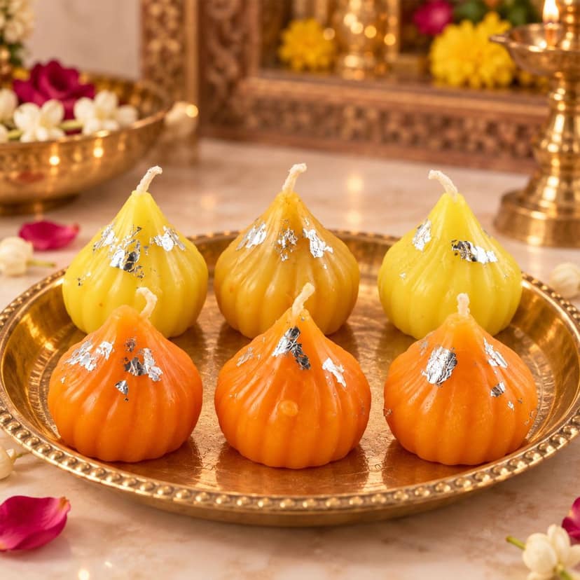 Modak Design Wax Candles for Diwali, Ganesh Pooja & Festive Gifting (6 Pc) view 2