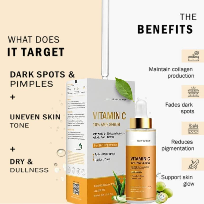 Dermatologically Tested 10% Vitamin C Face Serum for Men & Women (Pack of 1) – Glow Boosting & Skin Brightening Formula with Hyaluronic Acid for All Skin Types view 4