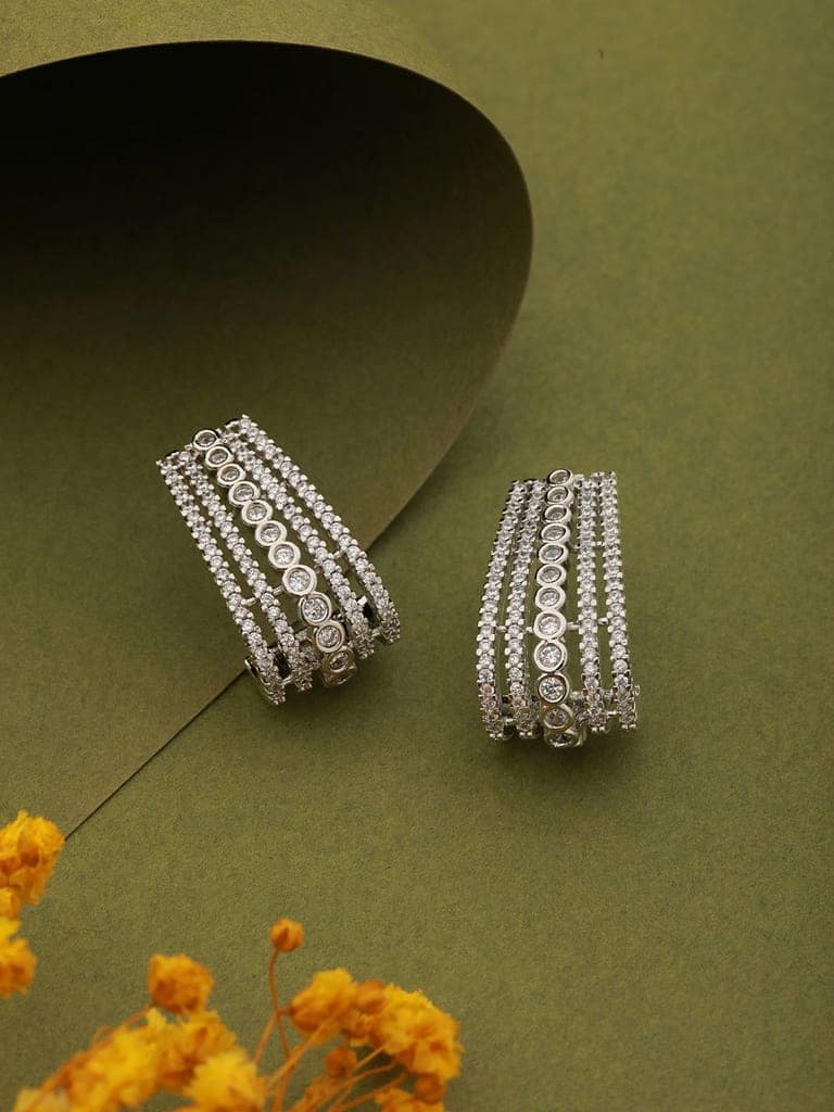 Silver Plated AD Studded Minimal Hoop Earrings view 2