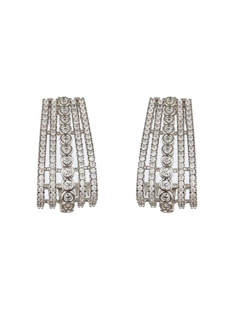 Silver Plated AD Studded Minimal Hoop Earrings view 4
