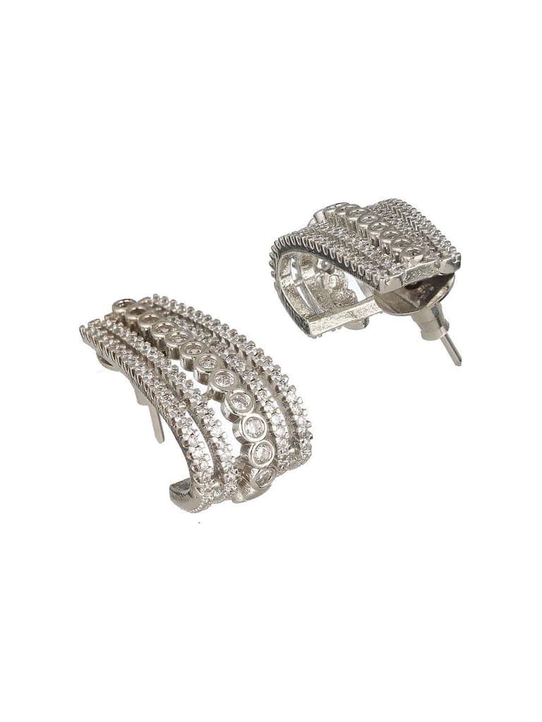 Silver Plated AD Studded Minimal Hoop Earrings view 5