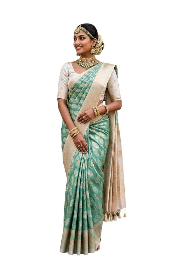 Women’s Woven Saree with Silver Zari Pallu | Elegant Designer Saree for Wedding