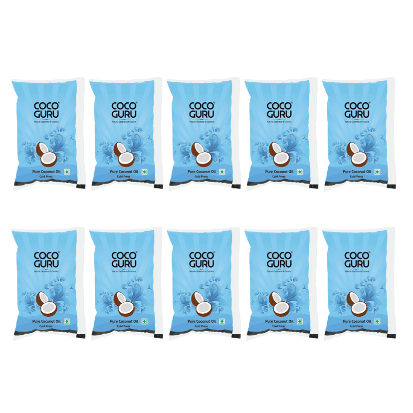 Cocoguru Cold Pressed Coconut Oil - Pouch 1 Litre (Pack of 10)