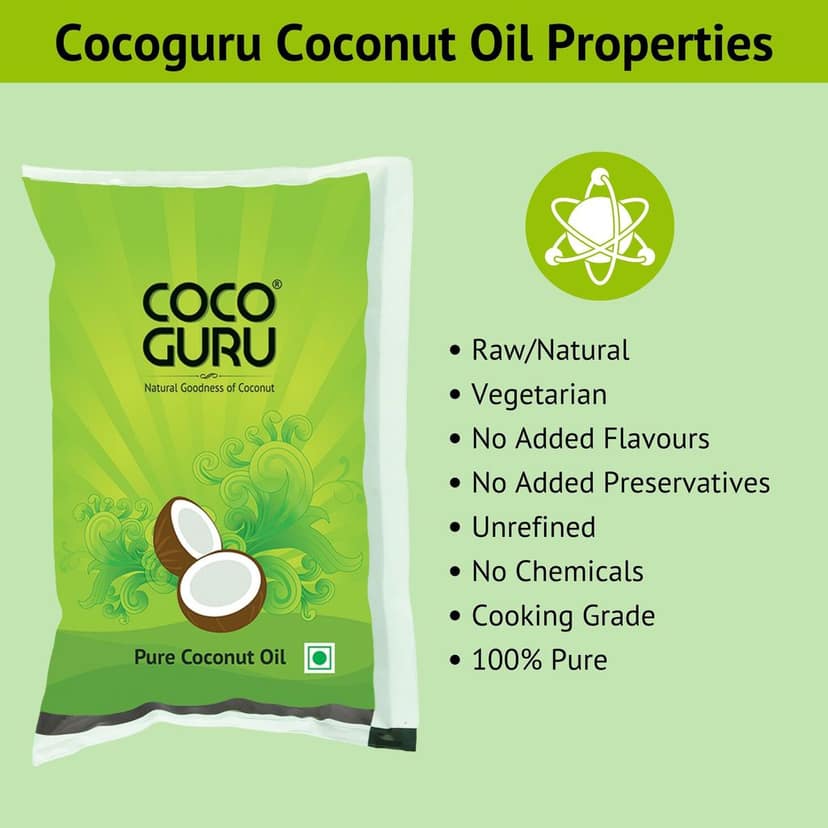 Cocoguru Cold Pressed Coconut Oil - Pouch 1 Litre (Pack of 10) view 4