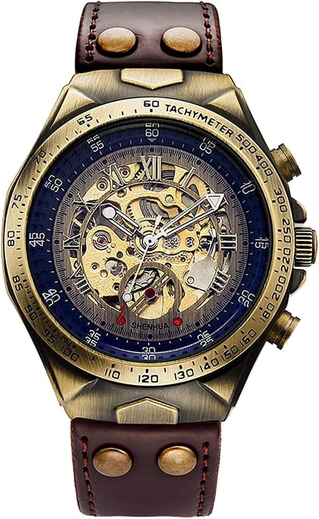 Forsining Genuine Leather Série Mystère d'Art Vintage Engraved Rotatable Bezeled Self Winding Automatic Tourbillon Blue Moon Mechanical Analog Watch - For Men view 2