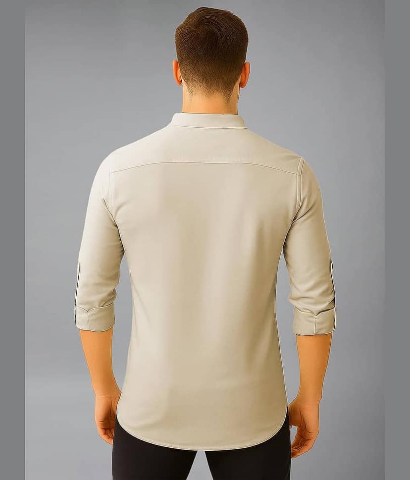 Yugnik Cotton Blend Plain Shirt Style Kurta For Men ( Beige ) view 2