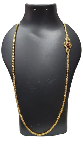 Gold Plated Traditional Long Haar Chain Necklace with Pendant for Women