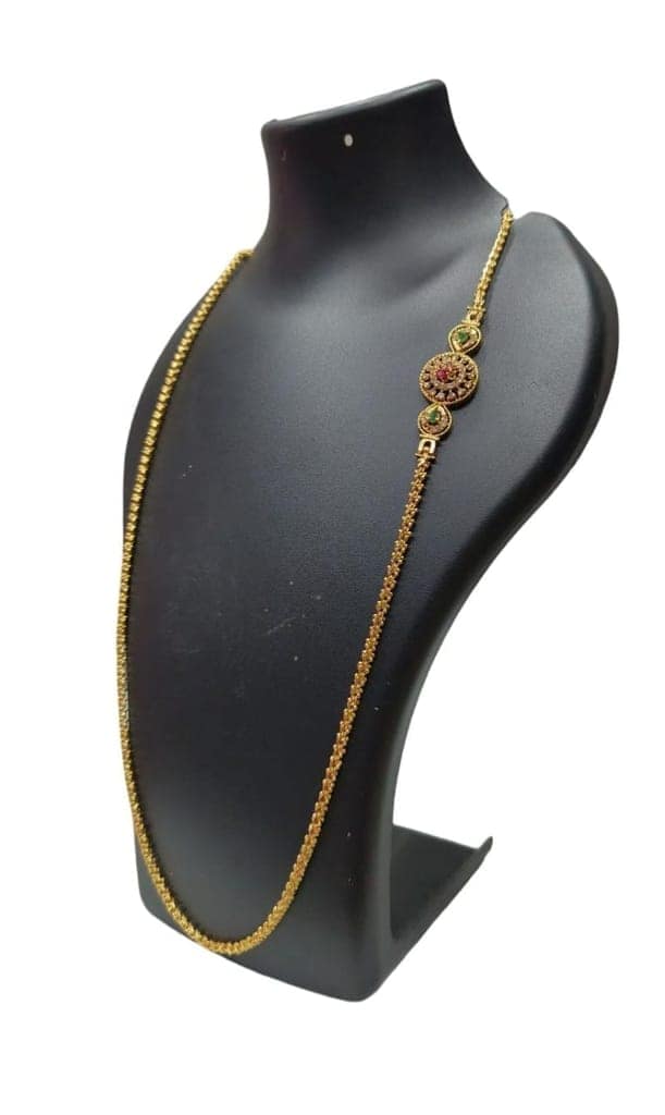 Gold Plated Traditional Long Haar Chain Necklace with Pendant for Women view 2