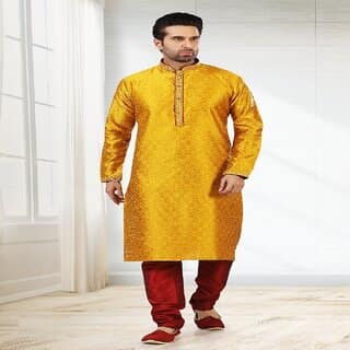 Raivat Ethnic Mustard Colour Jacquard Silk Brocade Kurta Pajama 1004