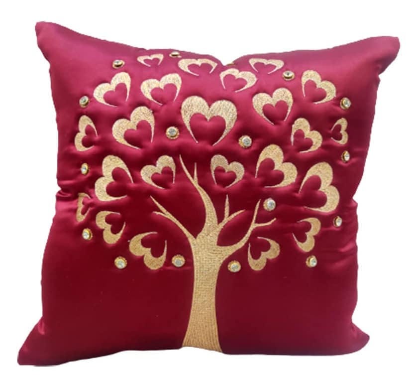 GOODVIBES Maroon Red Gold Embroidered Velvet Cushion Case Luxury Modern Throw Pillow Cover Decorative Pillow for Couch Living Room Bedroom Car| 16X16 Inches | 40cm * 40 cm I Set of 2| view 2