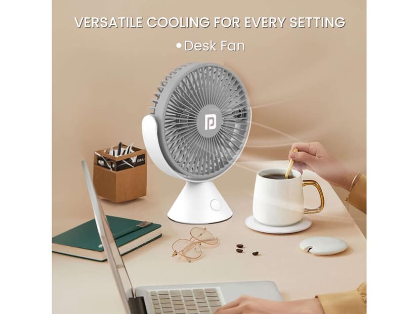 Portronics Aero Breeze, 3 Adjustable Speed Levels, Up to 3000 RPM, 360-Degree Cooling, 2400mAh Rechargeable Battery - Grey view 2