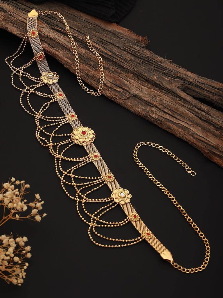 Gold Plated Red Stones Floral Waistchain Kamarbandh view 2