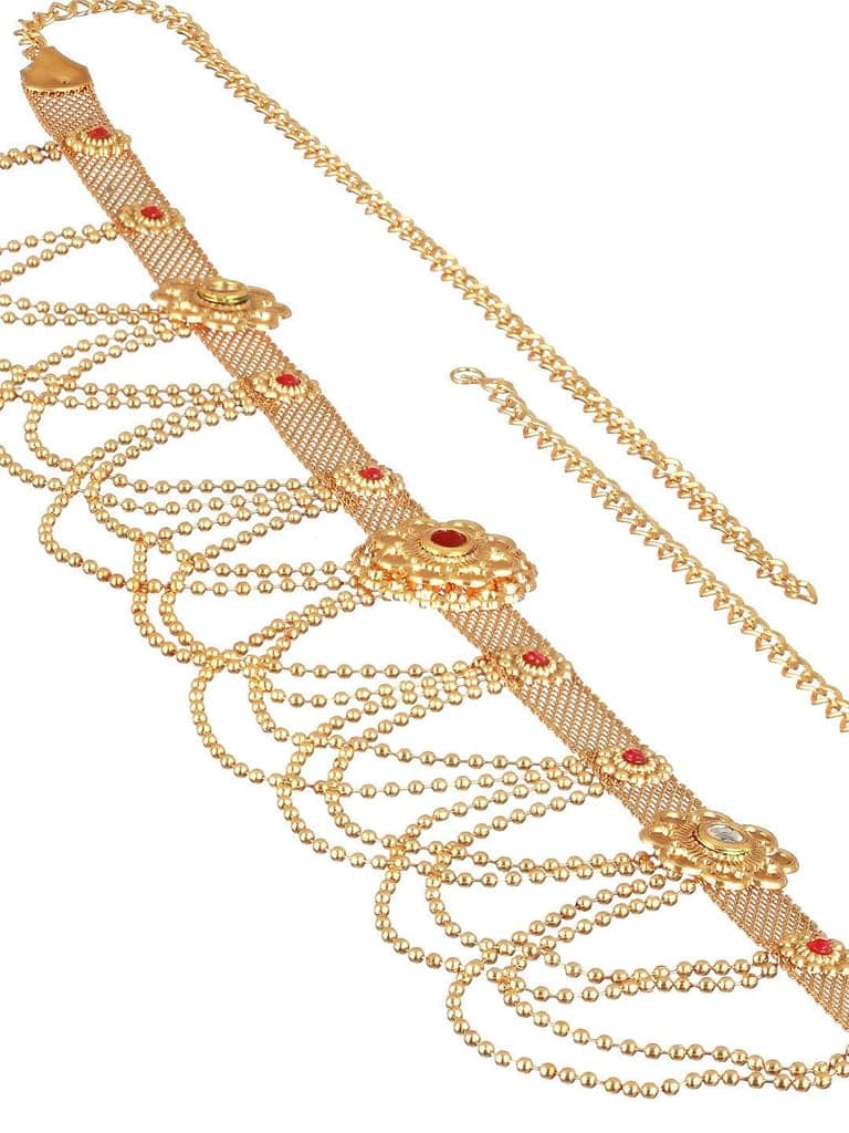 Gold Plated Red Stones Floral Waistchain Kamarbandh view 4