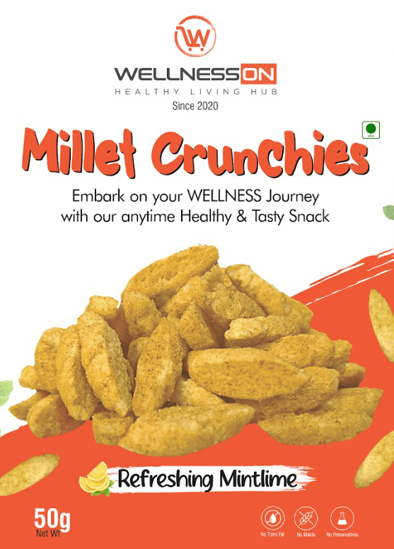 SABKA WELLNESS - Millet Munchies with Refreshing Mint Lime Healthy Baked Snack ,No Maida, No Preservatives, No Artificial Colors , Crunchy Jowar Millet Snack - 50 Gms (Pack of 8)