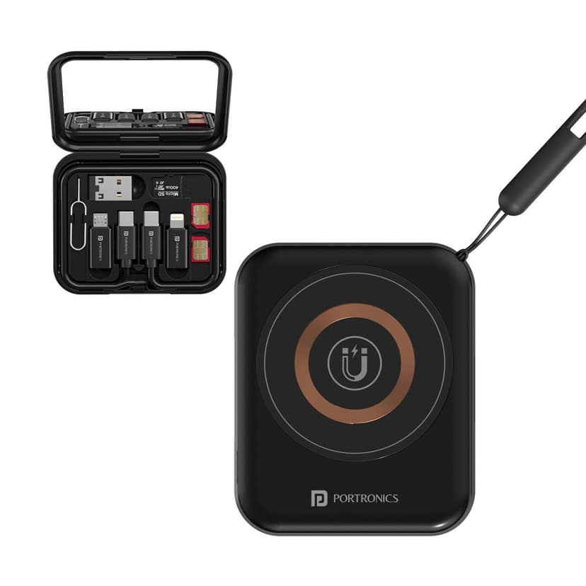 Portronics Smartpod 3 in 1 Wireless Charger with Multifunctional Cable & Cleaning Kit, Makeup Mirror, 60W Type C Cable, Mobile Stand, 5 in 1 Cleaning Kit, 15W Wireless Output, Light Weight