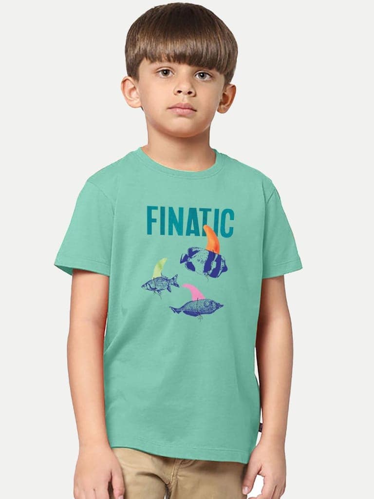 Boys Light Green T-Shirt with fish fins Print view 2